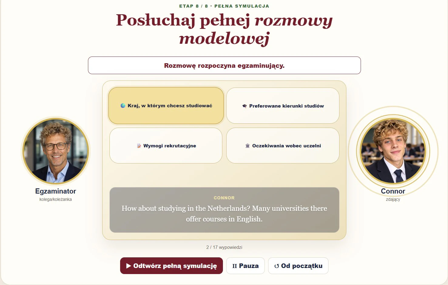 Pełna modelowa rozmowa egzaminatora ze zdającym