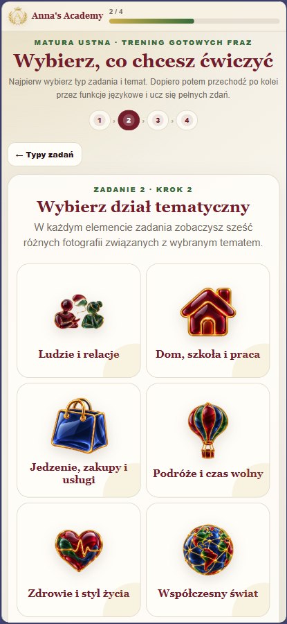 Sześć działów tematycznych w widoku telefonu