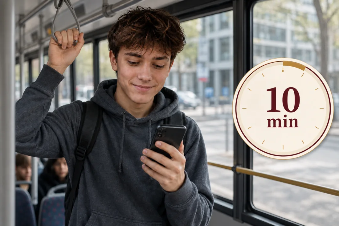 Uczeń korzystający z kursu w autobusie
