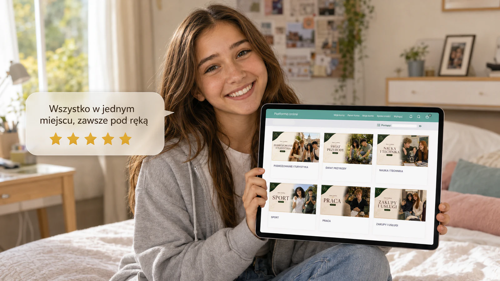 Uczennica z tabletem - kurs zawsze pod ręką
