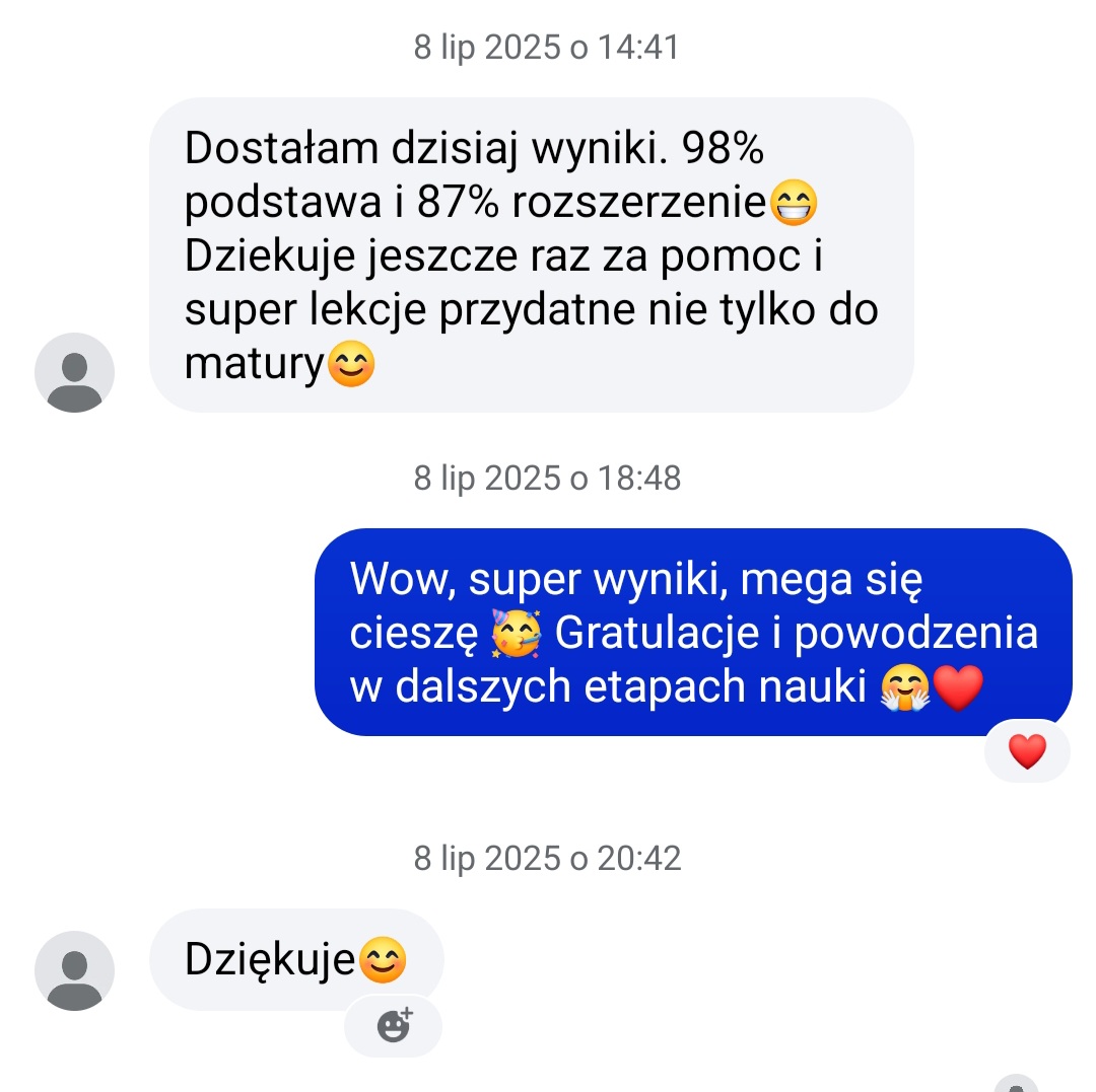 Opinia maturzystki o wyniku 98% z podstawy i 87% z rozszerzenia
