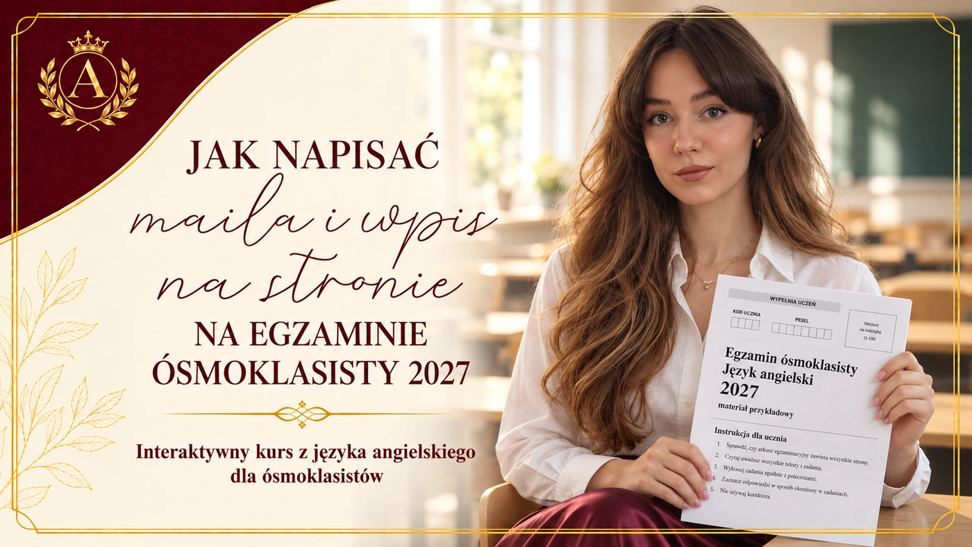Jak napisać maila i wpis na stronie na egzaminie ósmoklasisty 2027 - okładka kursu