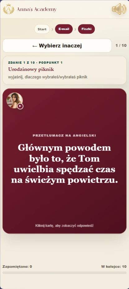 Polska strona fiszki o urodzinowym pikniku