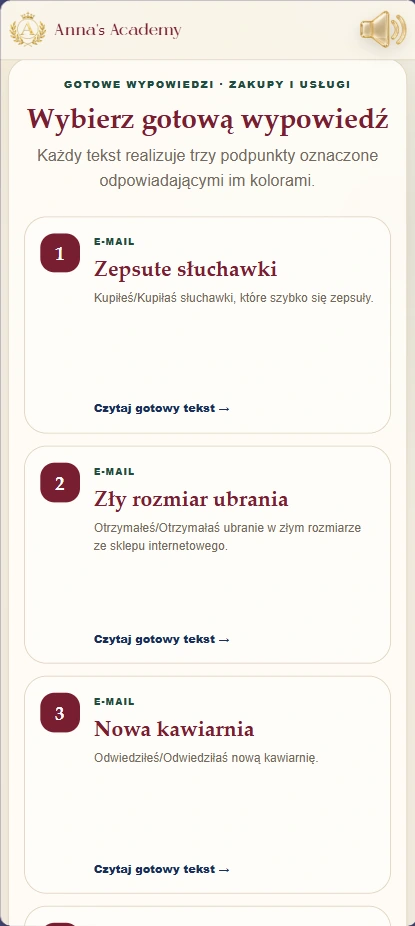Lista gotowych wypowiedzi w dziale Zakupy i usługi