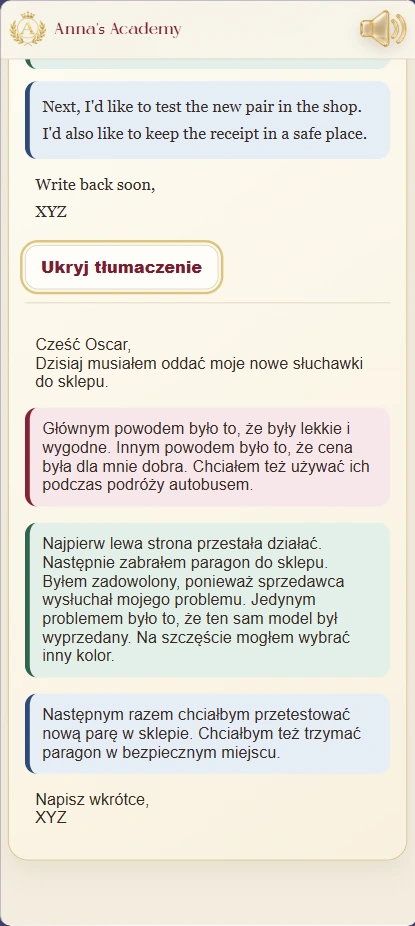 Polskie tłumaczenie modelowego e-maila