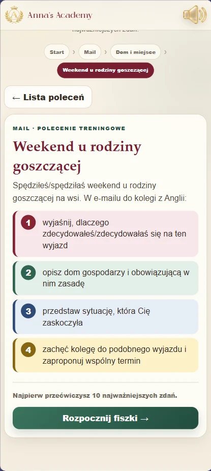 Polecenie z czterema kolorowymi podpunktami